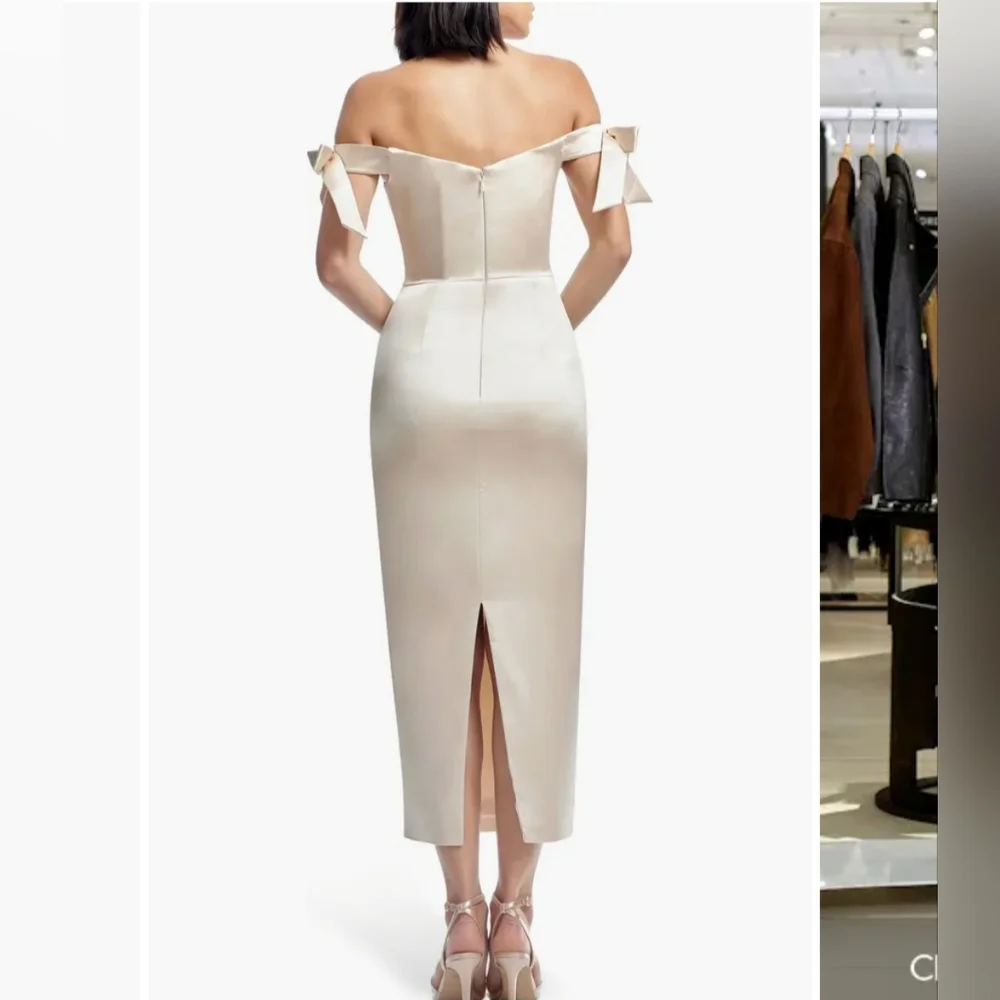 Dress the Population Verona Off the Shoulder Satin Midi Cocktail Dress - Picture 2 of 10